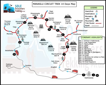 Manaslu Circuit Trek route map